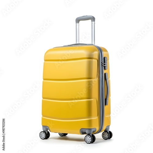 Luggage, yellow suitcase on white isolated background. 3d