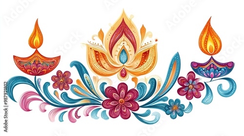 Create Diwali decoration clipart, beautiful illustration, isolated on white background, Diwali Candles