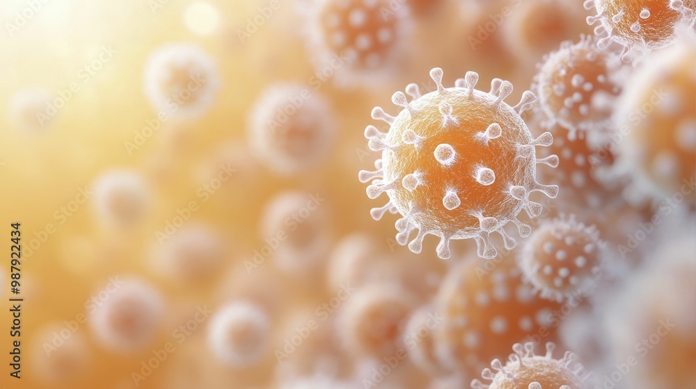 Close-Up of Vibrant Orange and White Viruses Clustered Together, Capturing the Intricate Details and Textures of Microbial Life Under a Microscope Close-Up of Vibrant Orange and White Viruses Clustered Together, Capturing the Intricate Details and Textures of Microbial Life Under a Microscope