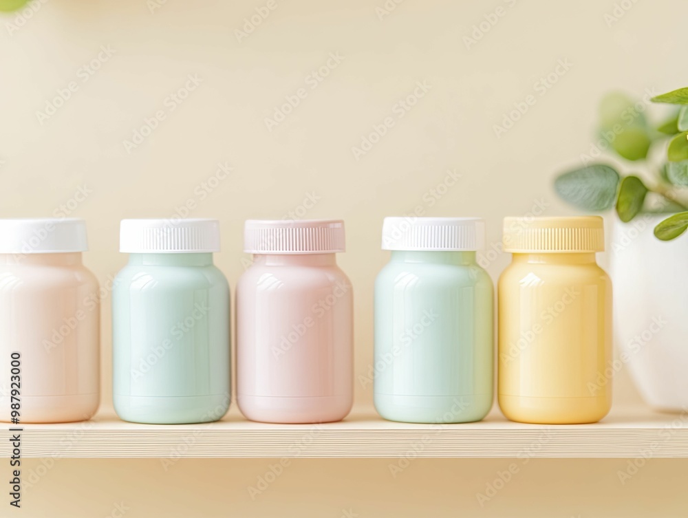 Three Bottles of Creamy Paste in Vivid Colors on a Neutral Background, Showcasing Different Textures and Consistencies for Creative Culinary or Artistic Applications Three Bottles of Creamy Paste in Vivid Colors on a Neutral Background, Showcasing Different Textures and Consistencies for Creative Culinary or Artistic Applications