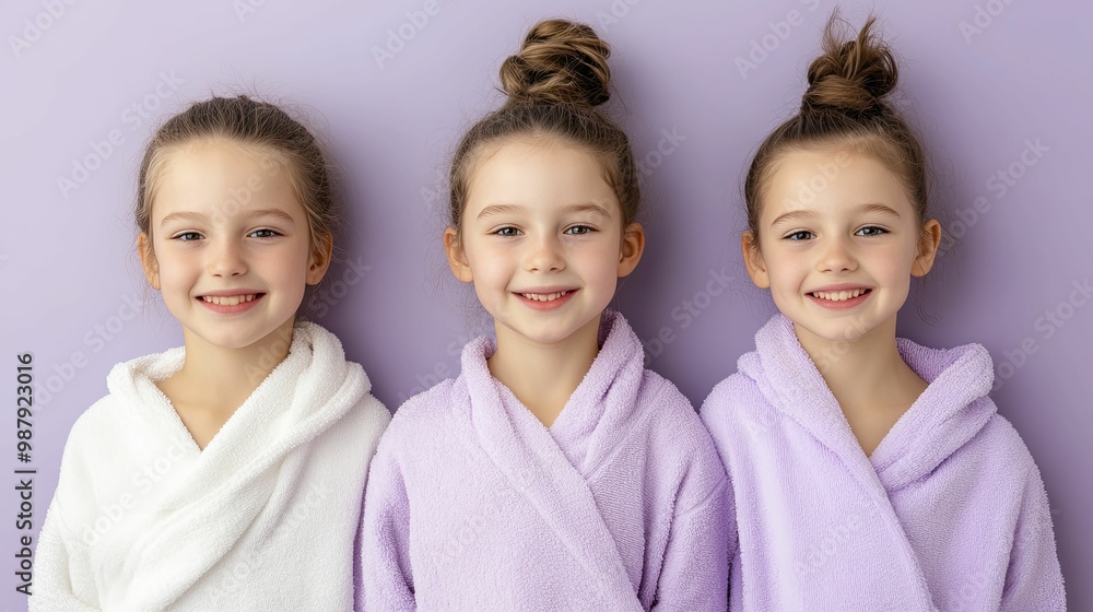 Three Friends Relaxing Together in Cozy Bath Robes, Enjoying a Moment of Laughter and Bonding at Home or a Spa, Emphasizing Comfort and Friendship Three Friends Relaxing Together in Cozy Bath Robes, Enjoying a Moment of Laughter and Bonding at Home or a Spa, Emphasizing Comfort and Friendship