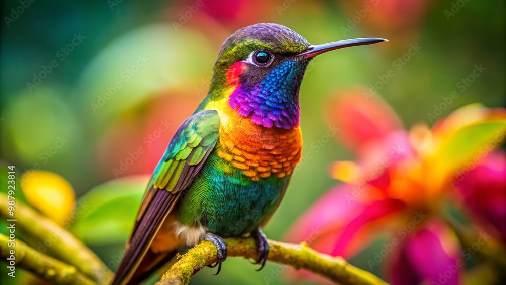 Fototapeta premium Vibrant Hummingbird Wallpaper Featuring Colorful Birds in a Serene Natural Setting for Decor