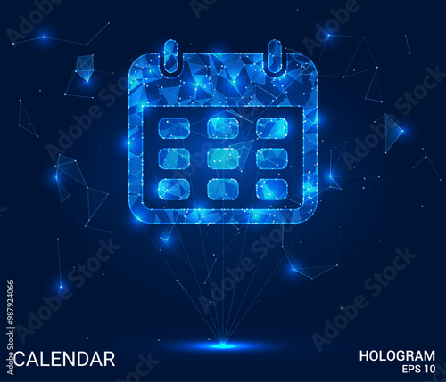 Hologram calendar. Calendar made of polygons, triangles, dots, and lines. Low-poly calendar structure of connections. Technology concept vector.