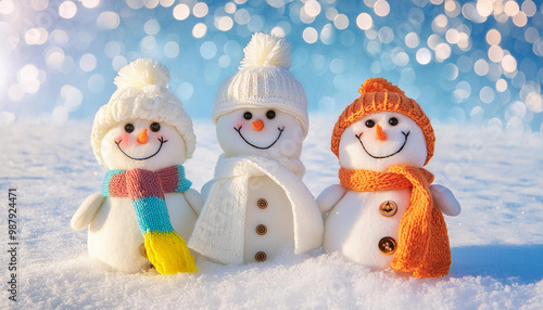 Wallpaper Mural Christmas winter background with snowman and blank for copy space, blurred bokeh. Merry Christmas and happy new year greeting card background Torontodigital.ca