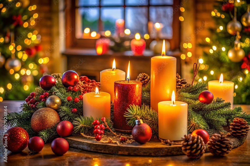 Warm Glow of Christmas Candlelight Creating a Cozy Holiday Atmosphere for Winter Celebrations Warm Glow of Christmas Candlelight Creating a Cozy Holiday Atmosphere for Winter Celebrations