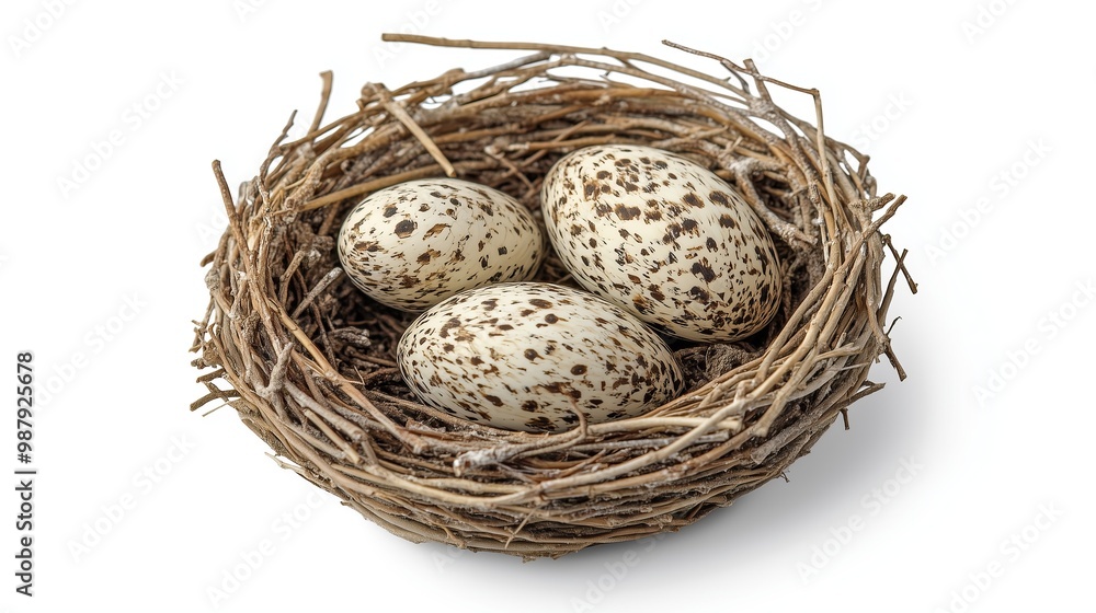 one single birds nest with eggs isolated on white background one single birds nest with eggs isolated on white background