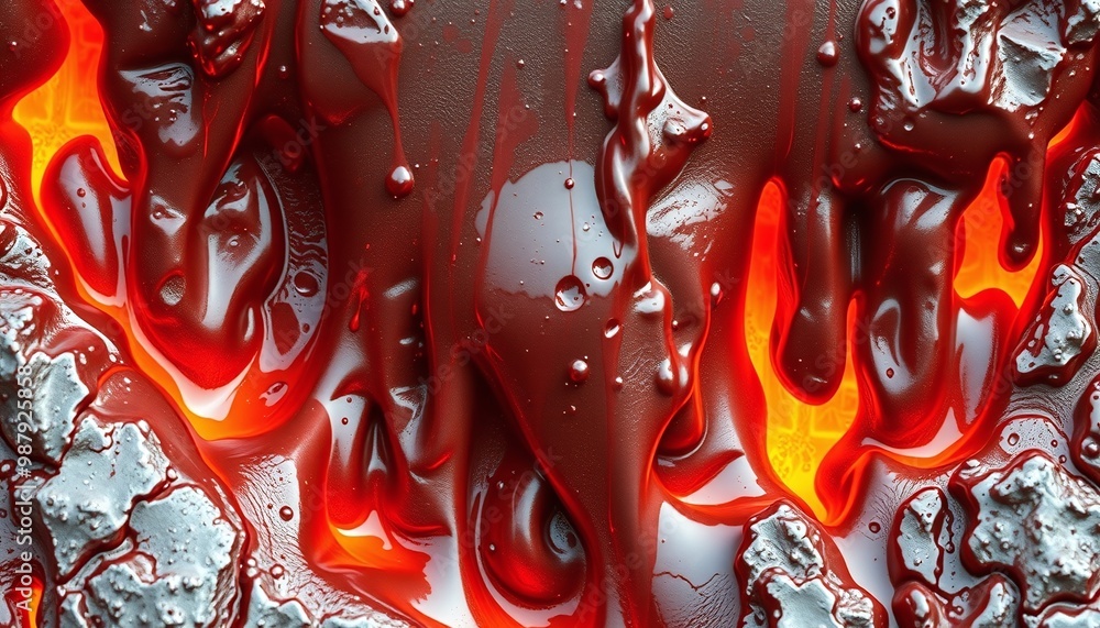 Fototapeta premium Solidified molten metal flow with sharp edges for creative screen backgrounds
