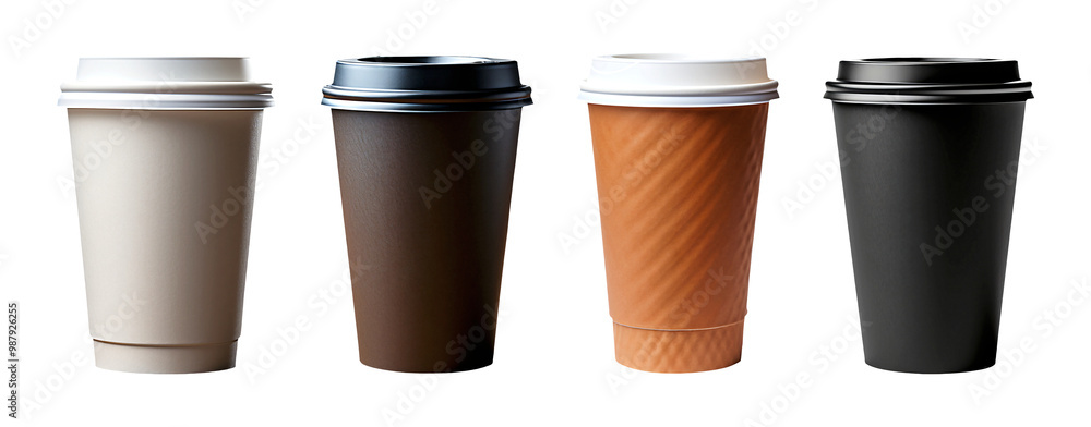 custom made wallpaper toronto digitalFour takeaway coffee cups in different colors and textures with lids isolated on a transparent background