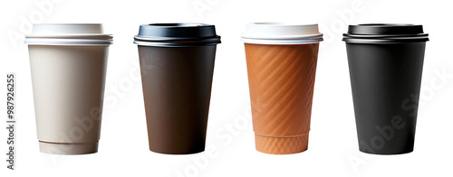 Wallpaper Mural Four takeaway coffee cups in different colors and textures with lids isolated on a transparent background Torontodigital.ca