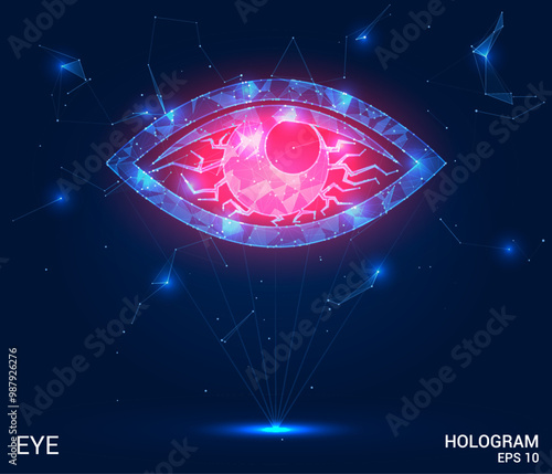 Hologram eye. Eye made of polygons, triangles, dots, and lines. Low-poly eye structure of connections. Technology concept vector.