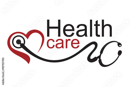 medical halth care icon with stethoscope and heart isolated on white background