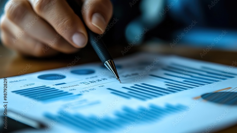 A focused hand analyzing financial data on a report with graphs and charts, emphasizing strategic planning and decision-making. A focused hand analyzing financial data on a report with graphs and charts, emphasizing strategic planning and decision-making.