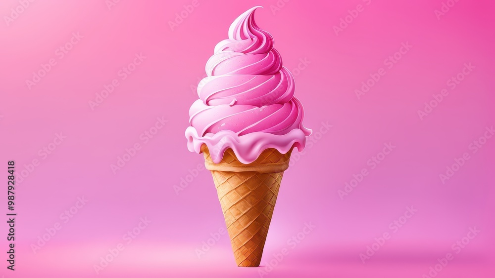 A vibrant pink ice cream cone with swirled soft serve against a gradient background. A vibrant pink ice cream cone with swirled soft serve against a gradient background.