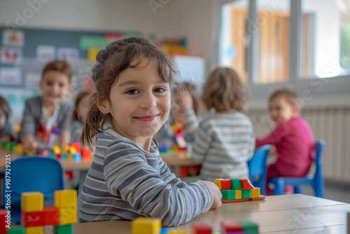 Photography of children portrait from Andorra in a preschool or kindergarten class. 