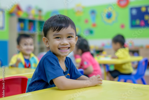 Photography of children portrait from Malaysia in a preschool or kindergarten class.	