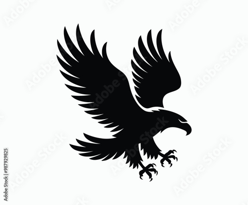 Bald eagle silhouette EPS vector isolated illustration and icon template on a white background