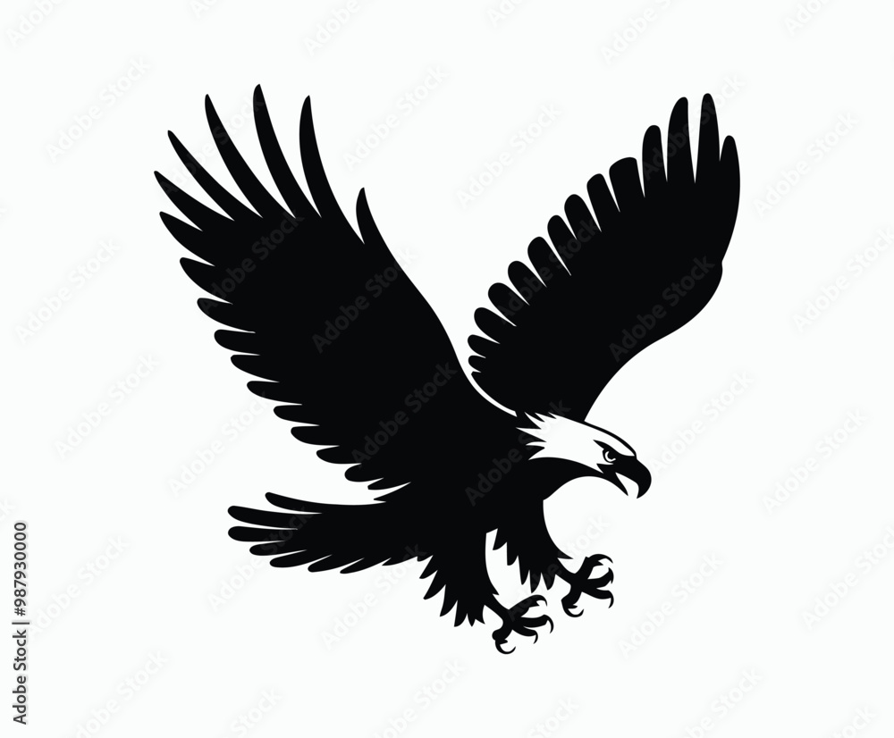 Fototapeta premium Bald eagle silhouette EPS vector isolated illustration and icon template on a white background