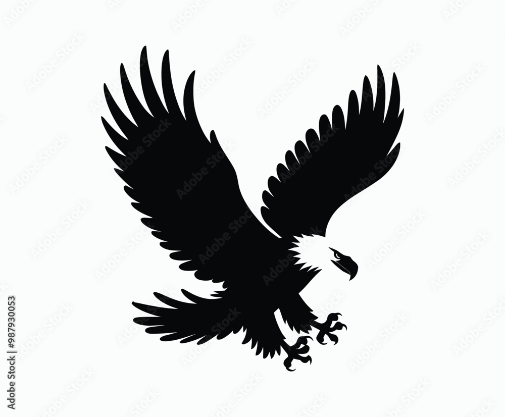 Obraz premium Bald eagle silhouette EPS vector isolated illustration and icon template on a white background