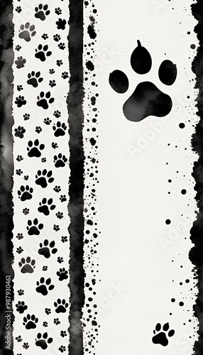 Obraz na płótnie paw watercolor cat element border left graphic walk right black prints white paw cat print animal black-and-white grey watercolor border frame row line walk right left clip art painting footprint dog w salonie