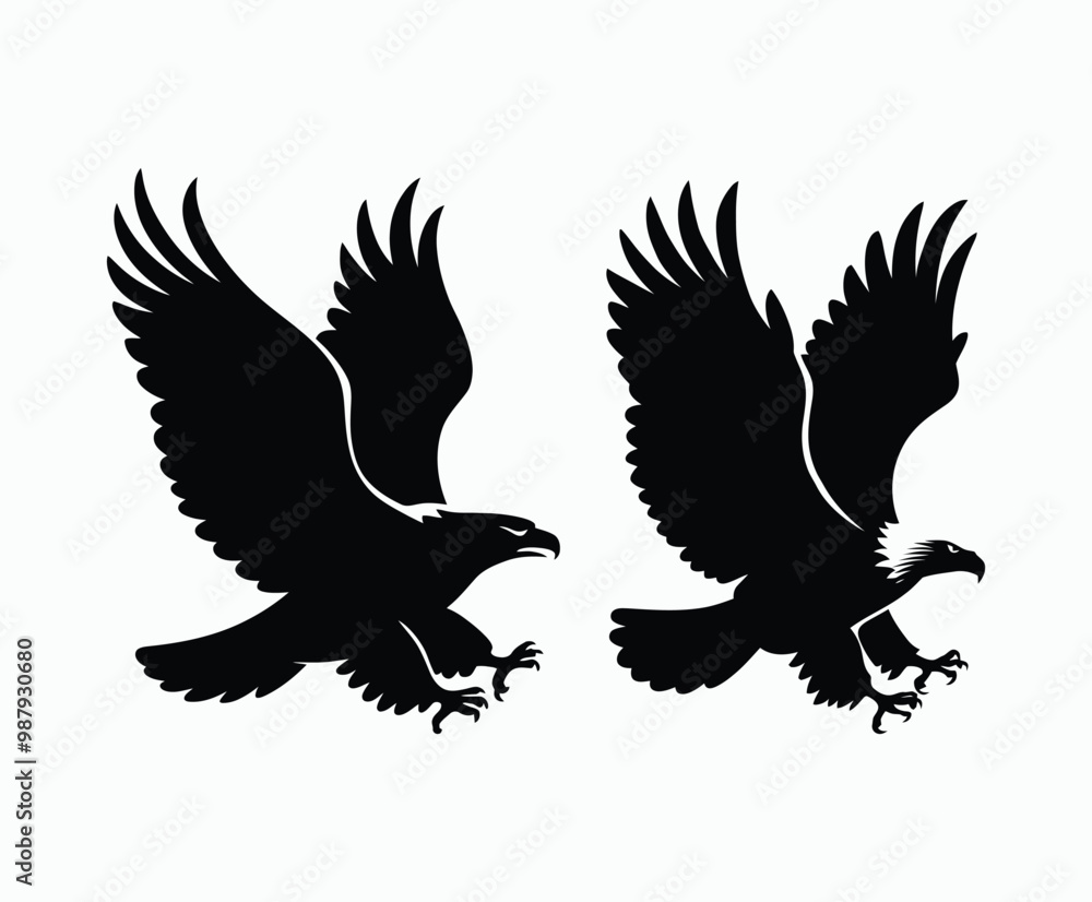 Obraz premium Bald eagle silhouette EPS vector isolated illustration and icon template on a white background