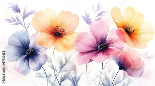 Wallpaper Mural A vibrant collection of delicate flowers in soft pastels, perfect for adding a touch of nature's beauty to any project. Torontodigital.ca