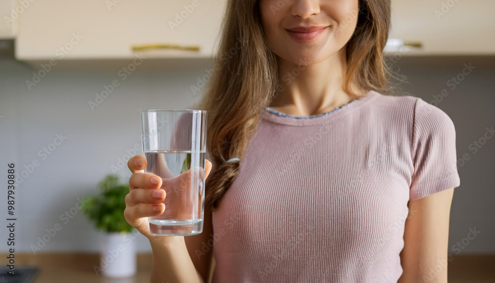 vertical portrait of young unrecognizable, girl drinking, sip fresh glass of water for hydration of body, holding transparent glass in her hand, thirsty at home. Health care, healthy lifestyle concept vertical portrait of young unrecognizable, girl drinking, sip fresh glass of water for hydration of body, holding transparent glass in her hand, thirsty at home. Health care, healthy lifestyle concept