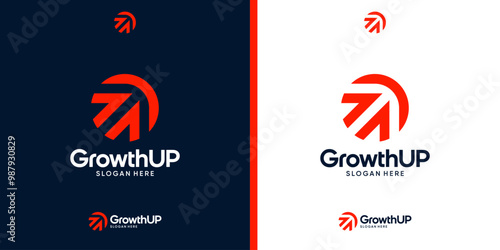 Modern Growth Up logo design. Arrow logo design graphic icon vector. Symbols for business investment, marketing, finance and management companies.
