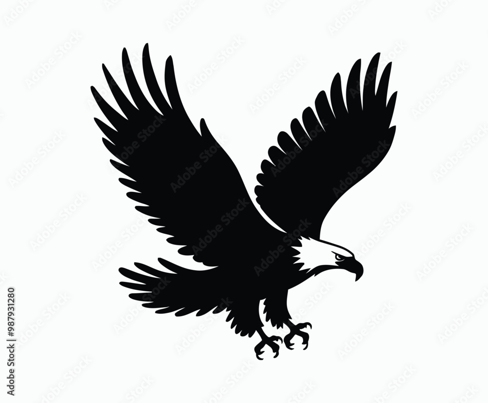 Obraz premium Bald eagle silhouette EPS vector isolated illustration and icon template on a white background