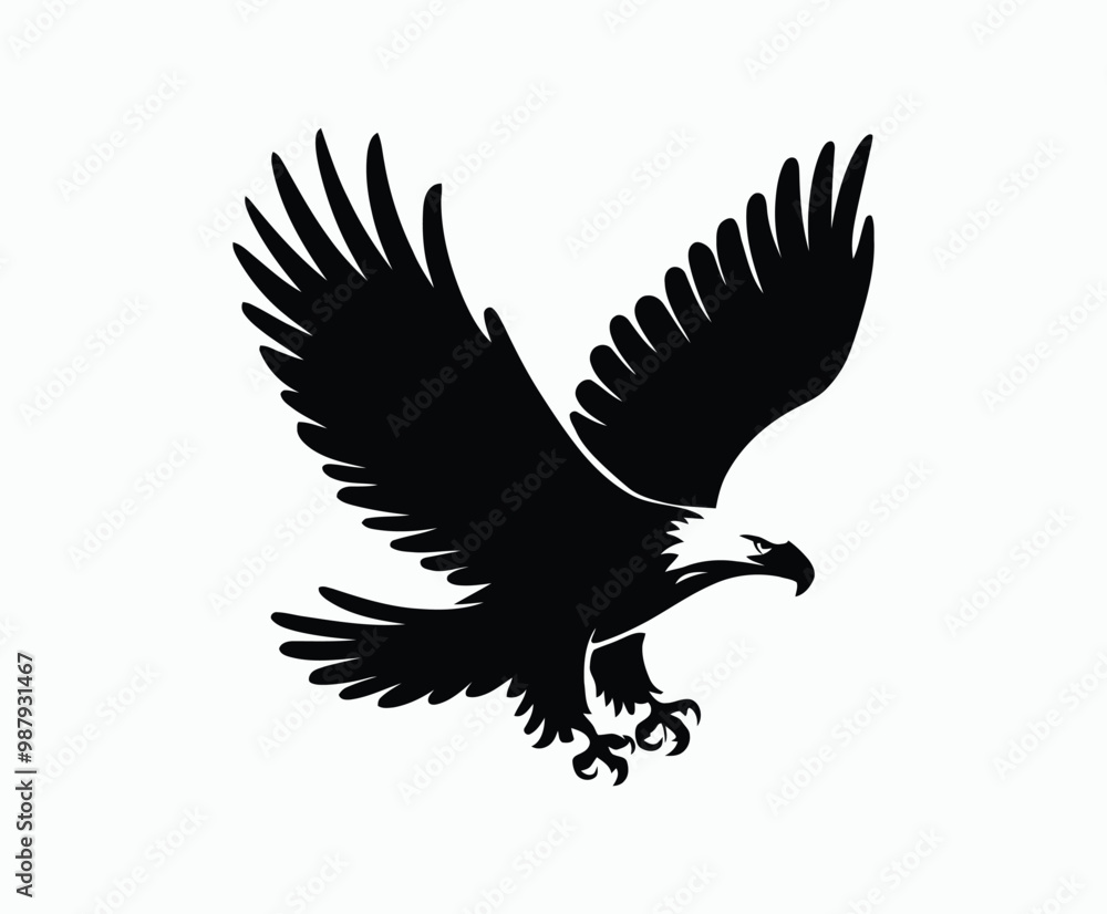 Obraz premium Bald eagle silhouette EPS vector isolated illustration and icon template on a white background