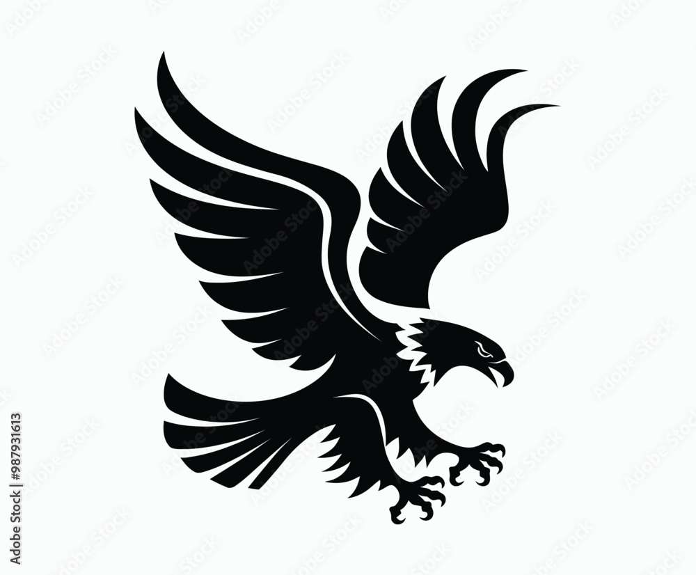 Fototapeta premium Bald eagle silhouette EPS vector isolated illustration and icon template on a white background