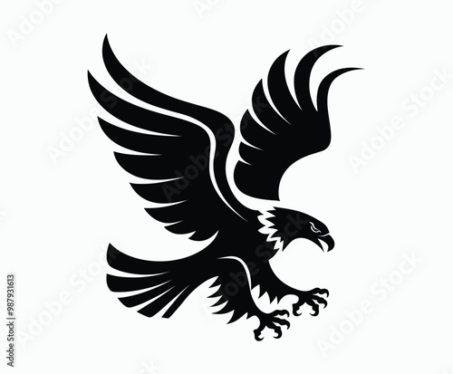 Bald eagle silhouette EPS vector isolated illustration and icon template on a white background