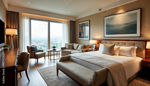 Wallpaper Mural Luxurious hotel room with modern design, inviting decor, and natural light for a cozy retreat.






 Torontodigital.ca