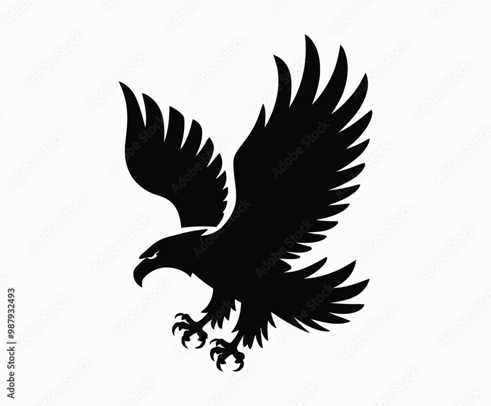 Fototapeta premium Bald eagle silhouette EPS vector isolated illustration and icon template on a white background