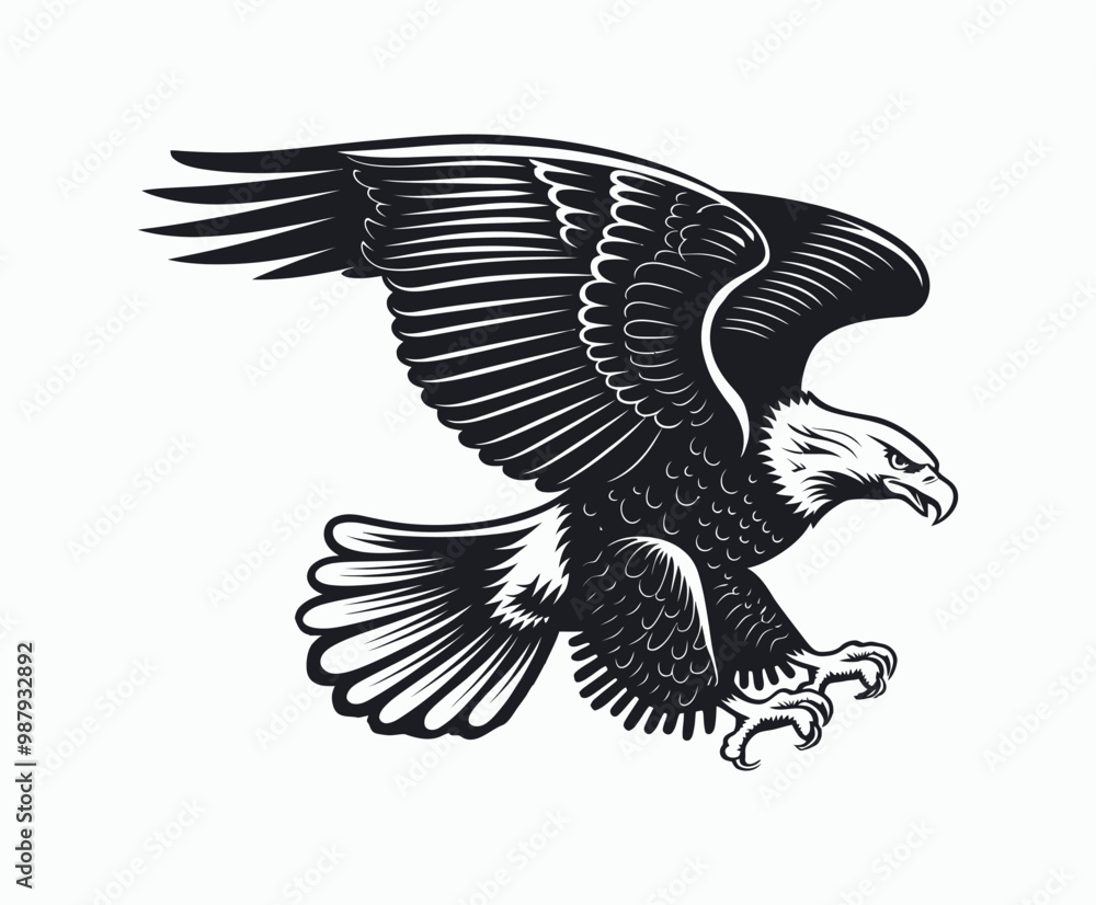 Obraz premium Bald eagle silhouette EPS vector isolated illustration and icon template on a white background