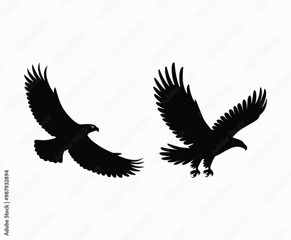 Obraz premium Bald eagle silhouette EPS vector isolated illustration and icon template on a white background