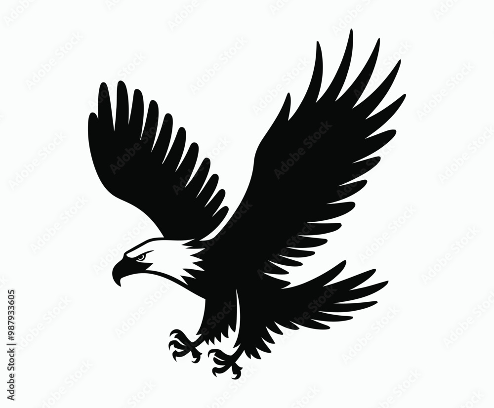 Fototapeta premium Bald eagle silhouette EPS vector isolated illustration and icon template on a white background