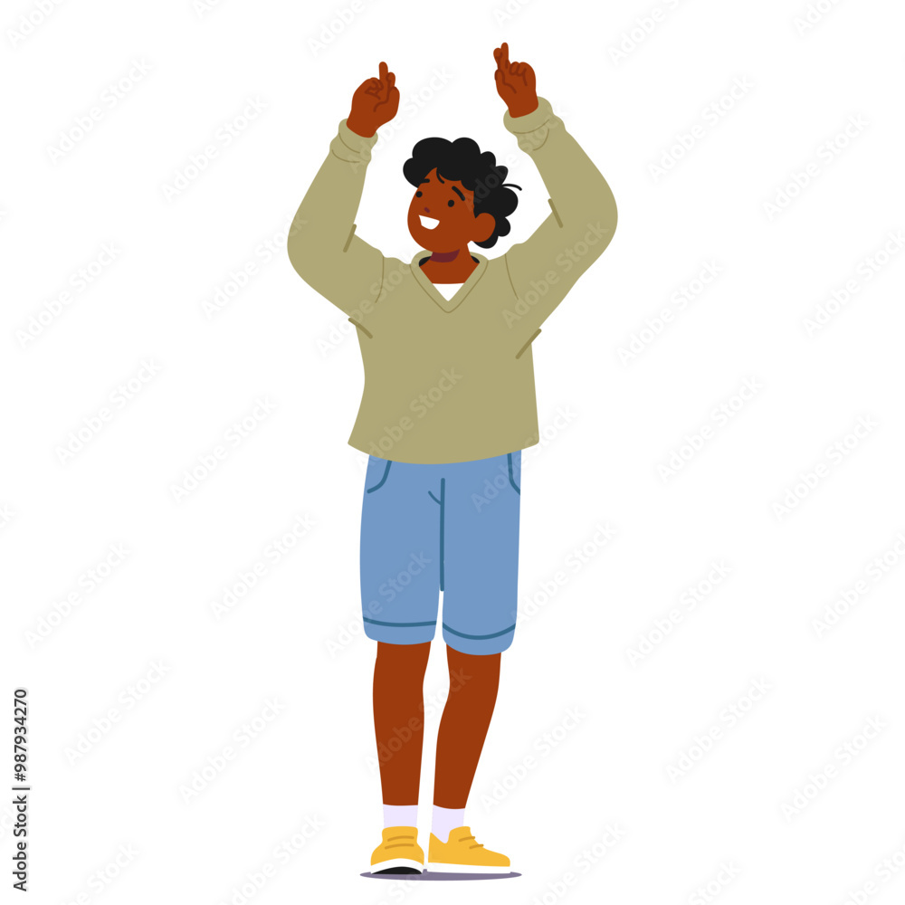 Happy Person With Fingers Crossed Expressing Optimism And Hopefulness. Character Is Smiling And Standing Happy Person With Fingers Crossed Expressing Optimism And Hopefulness. Character Is Smiling And Standing