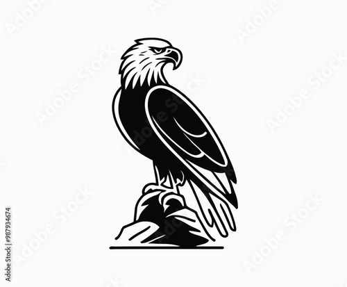 Bald eagle silhouette EPS vector isolated illustration and icon template on a white background