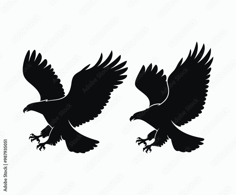 Obraz premium Bald eagle silhouette EPS vector isolated illustration and icon template on a white background