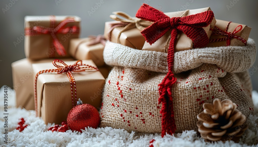 Luxuriously Wrapped Holiday Gifts with Copy Space for Personalized Christmas Messages Luxuriously Wrapped Holiday Gifts with Copy Space for Personalized Christmas Messages