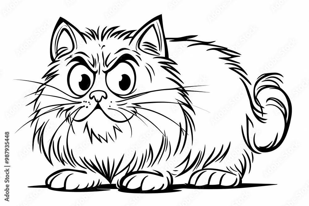 Obraz premium Adorable cat coloring page for children, perfect for creative stock illustrations.