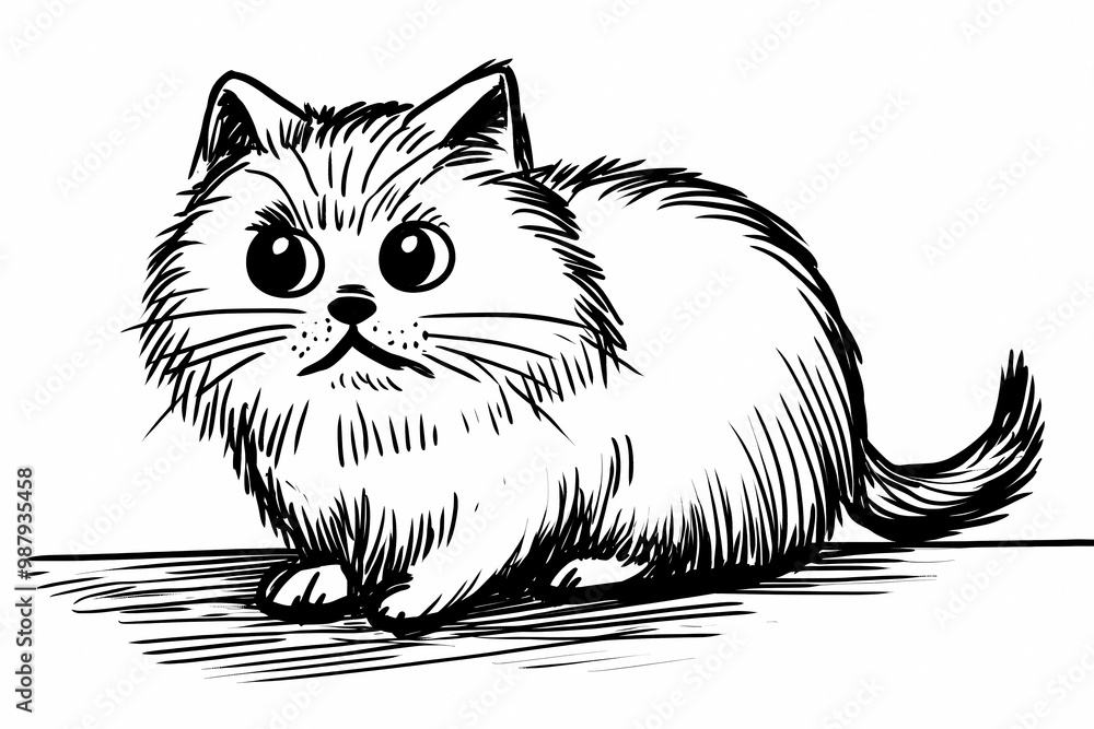 Obraz premium Adorable cat coloring page for children, perfect for creative stock illustrations.