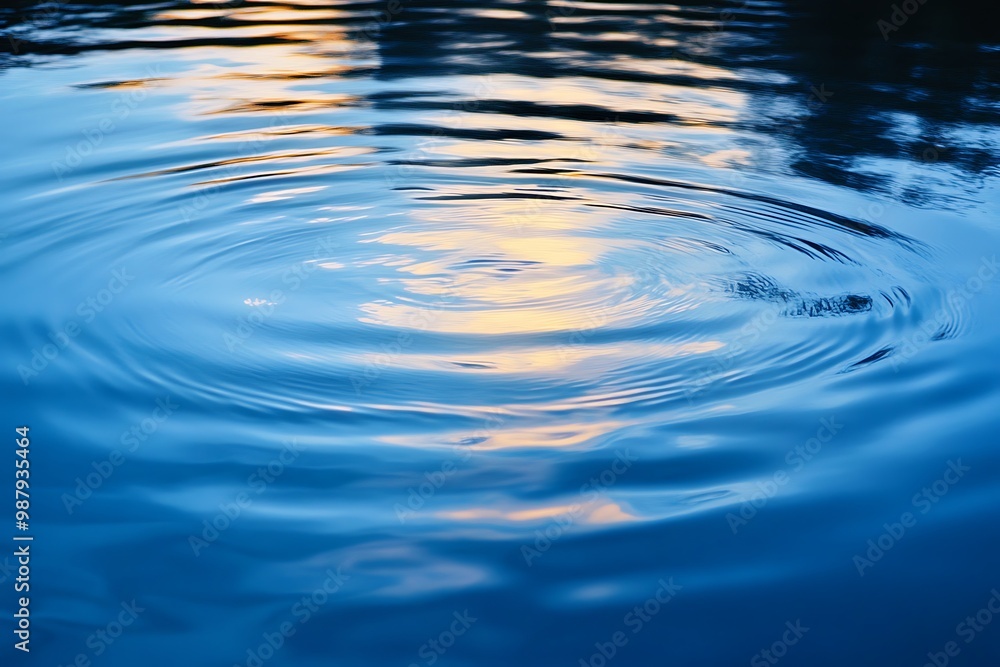 Ripples in blue water with reflection of sunset. Abstract background for design Ripples in blue water with reflection of sunset. Abstract background for design