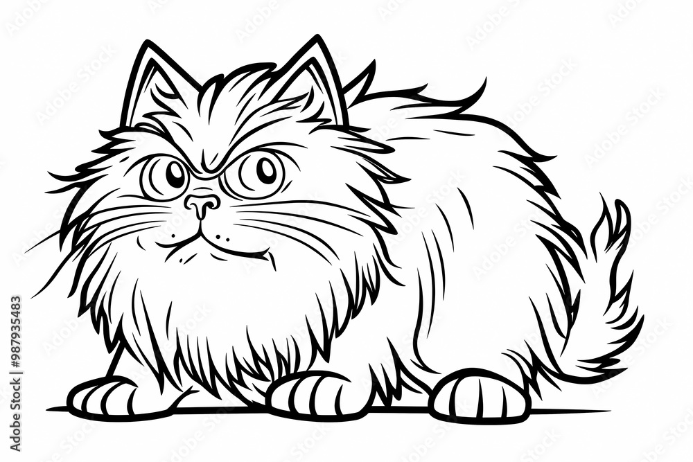 Obraz premium Adorable cat coloring page for children, perfect for creative stock illustrations.
