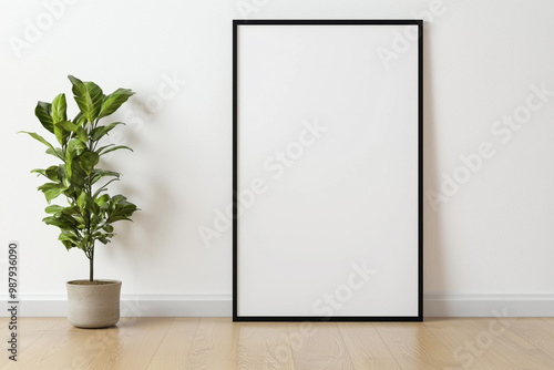 Wallpaper Mural Blank picture frame and potted plant in minimalist room Torontodigital.ca