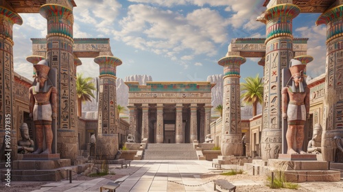 Majestic Ancient Egyptian Temple in Desert Landscape