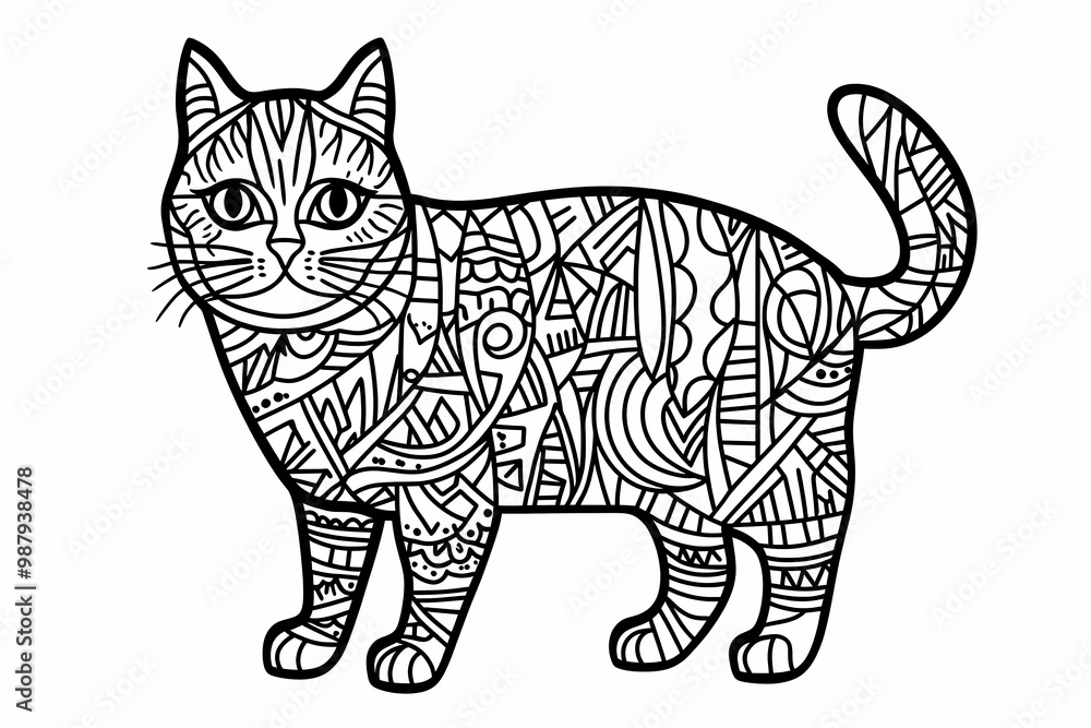 Obraz premium Adorable cat coloring page for children, perfect for creative stock illustrations.