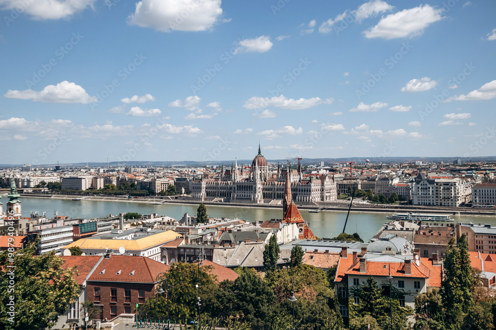 Fototapeta premium View of Budapest city centre from a hill on the Buda side