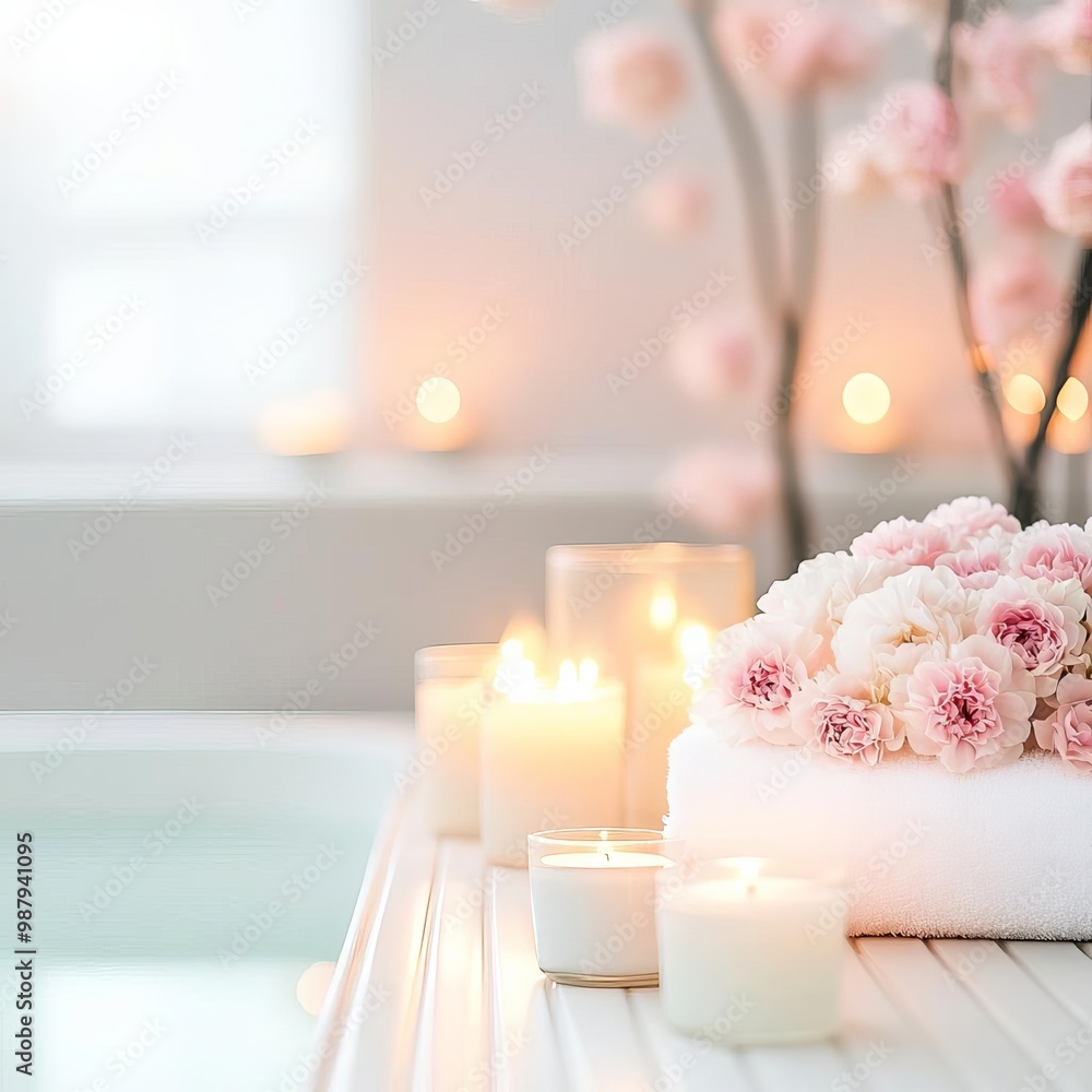 Enclosed spa garden with delicate floral arrangements, warm lighting, and heated floors Enclosed spa garden with delicate floral arrangements, warm lighting, and heated floors