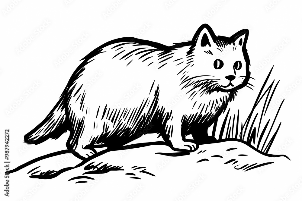 Obraz premium Adorable cat coloring page for children, perfect for creative stock illustrations.